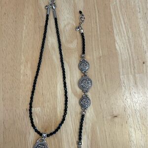 Brighton Silver and Black REVERSIBLE Necklace and Bracelet with Intricate Design